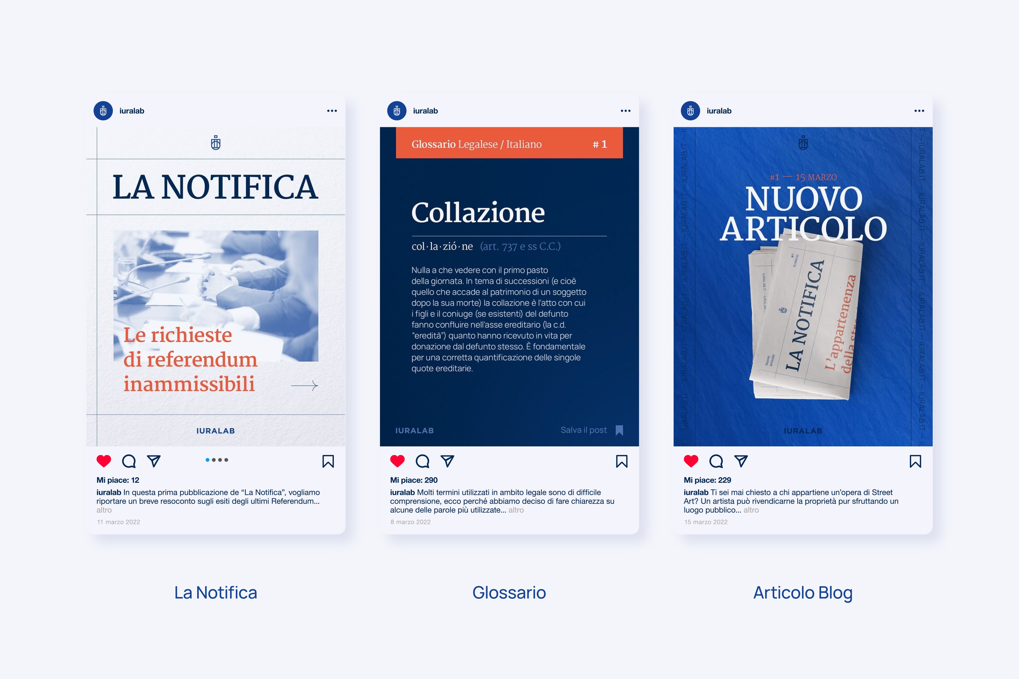 Esempi di post format per Awareness del laboratorio legale Iuralab